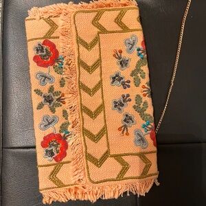 Embroidered Fringe Clutch - Multicolor